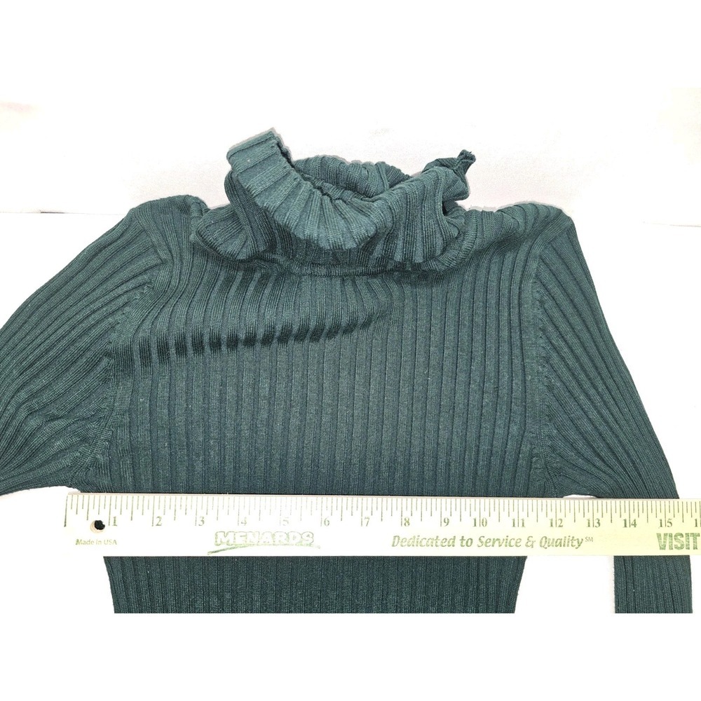 Womens M Green Ribbed Knit Turtleneck Sweater Stretch Dark Academia Grunge Y2K - Picture 3 of 5